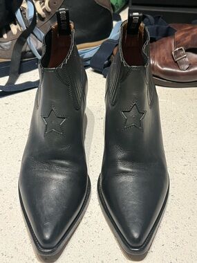 Christian Dior black gray Gradient Leather Western Ankle Boots - Women